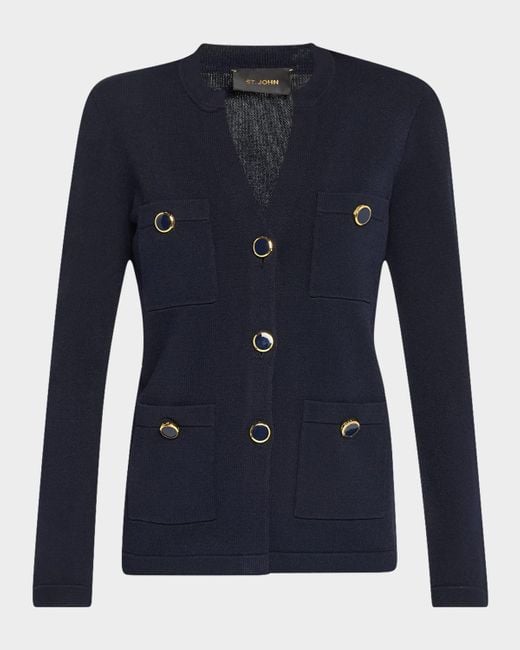 St. John Blue Santiago Knit Button-Down Jacket