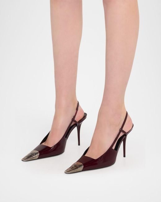 Saint Laurent Pink Cap-Toe Slingback Pumps