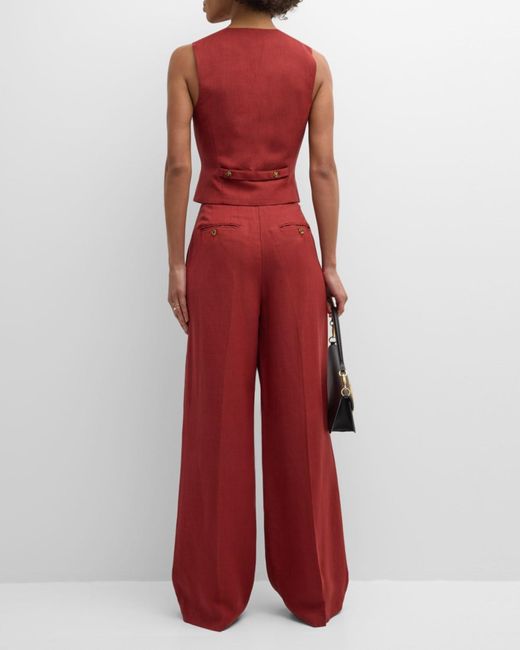 Argent Red Button-Down Twill Waistcoat