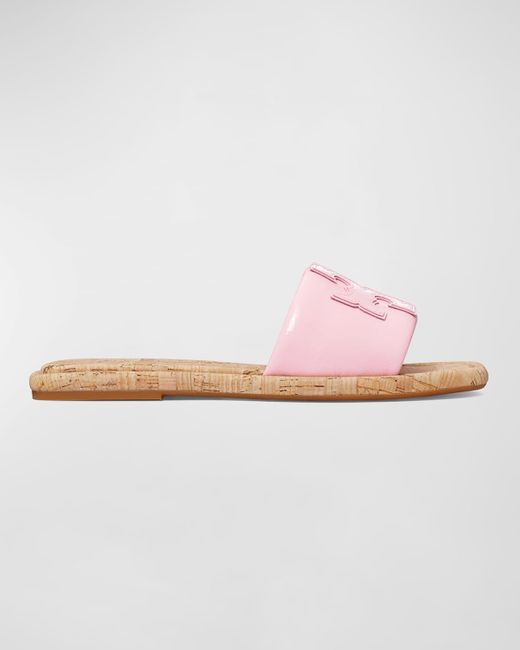 Tory Burch Pink Double T Sport Flat Slide Sandals