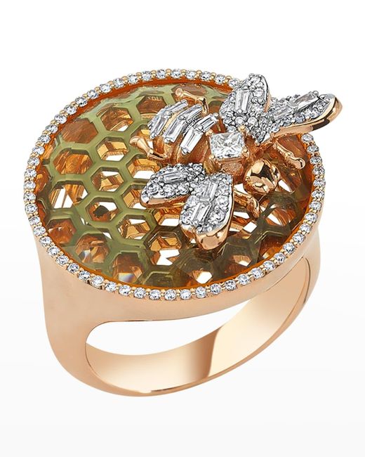 BeeGoddess Metallic Honeycomb Diamond Ring