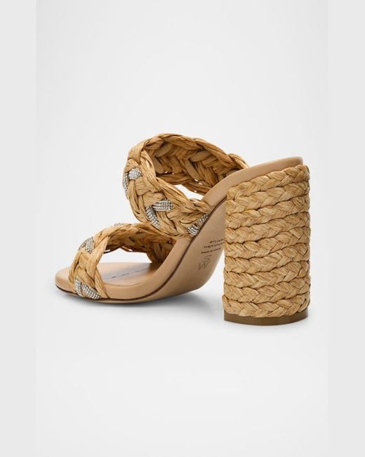 Stuart Weitzman White Lana Raffia Crystal Slide Sandals