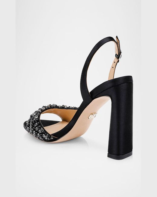 Badgley Mischka Metallic Jenesis Crystal Silk Block-Heel Sandals