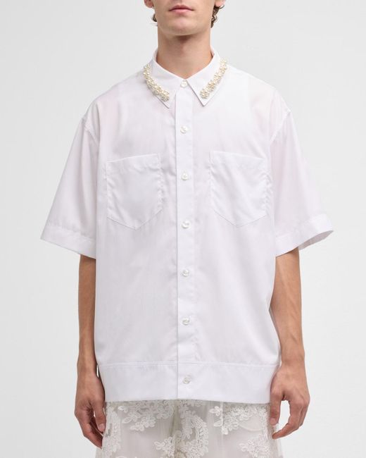 Simone Rocha White Button-down Shirt With Pearly Collar for men