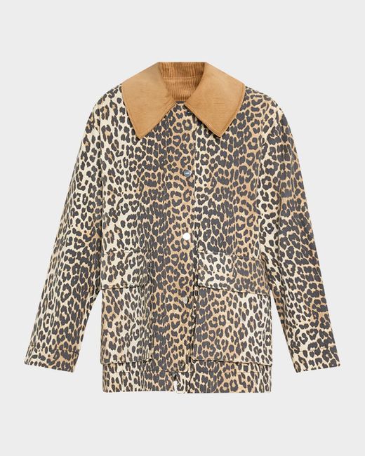 Ganni Multicolor Leopard Canvas Midi Jacket