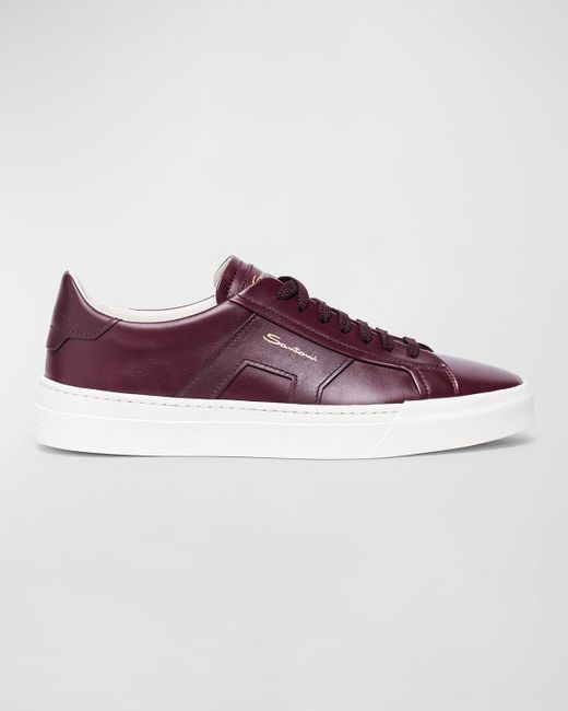 Santoni Purple Double Buckle Leather Low-top Sneakers for men