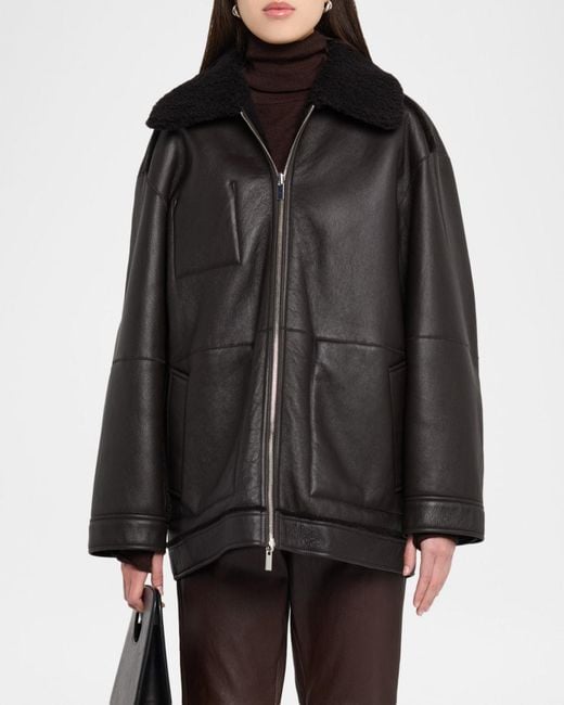 Theory Black Reversible Shearling Cocoon Coat