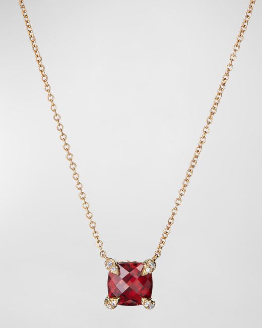 David Yurman White Chatelaine 7mm Faceted Garnet & Diamond Pendant Necklace