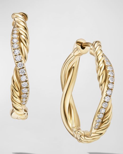 David Yurman Metallic Petite Infinity Hoop Earrings With Diamonds In 18k Gold, 4mm, 0.68"l