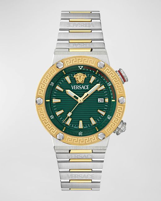 Versace Metallic Greca Logo Two-Tone Bracelet Watch, 43Mm for men