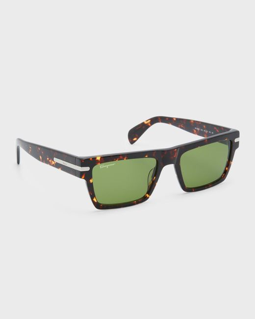Ferragamo Green Classic Logo Rectangle Acetate Sunglasses for men