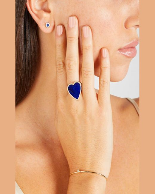 Jennifer Meyer Blue 18k Lapis Heart Diamond-trim Ring, Size 6.5