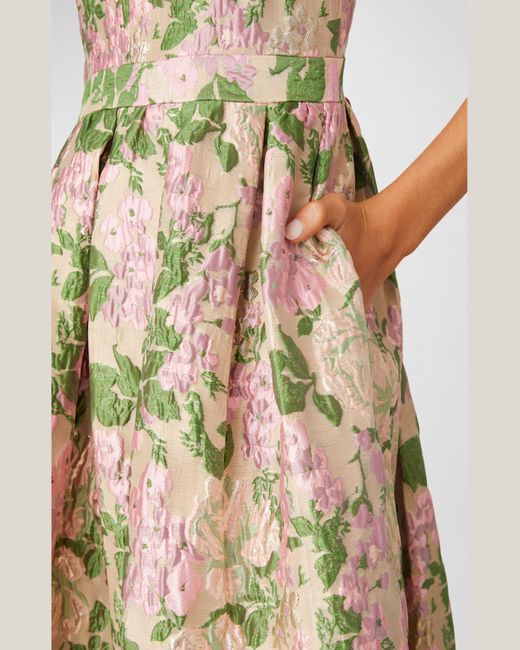 Shoshanna Metallic Ivanna Pleated Floral Jacquard Midi Dress