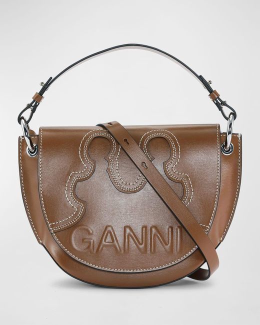 Ganni Brown Banner Wester Recycled Leather Crossbody Bag