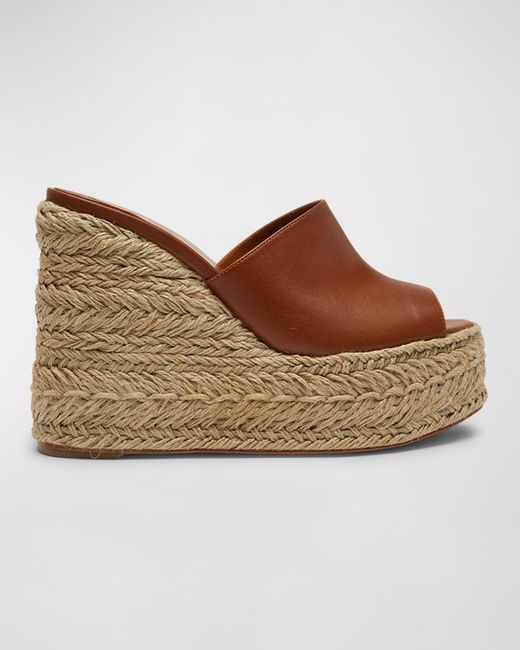 Christian Louboutin Brown Ariella Leather Red Sole Wedge Espadrilles