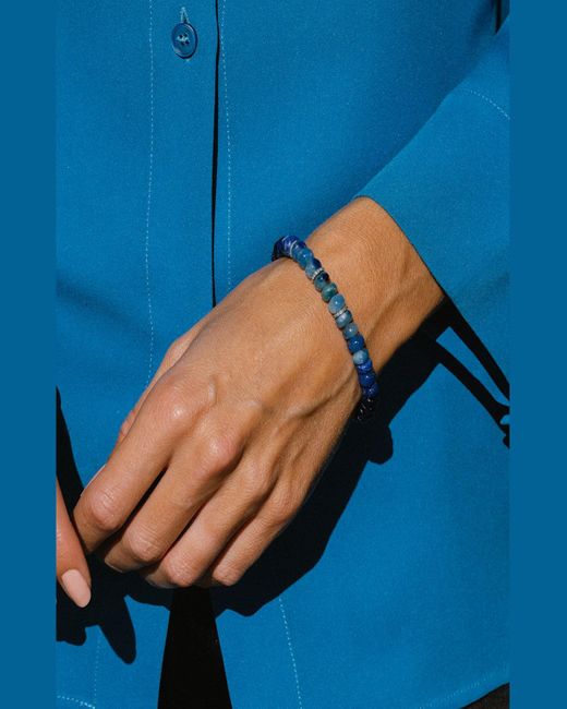 Sheryl Lowe Blue 7Mm Beaded Bracelet With 3 Pave Diamond Rondelles