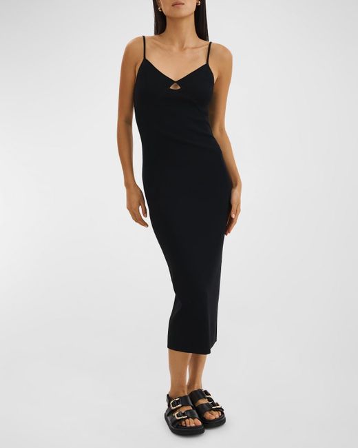 Lamarque Black Bettina V-Neck Rib-Knit Bodycon Midi Dress