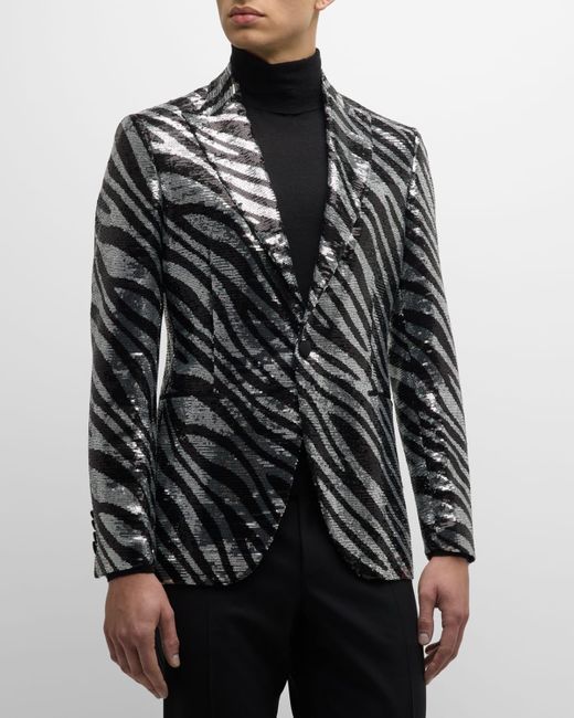 Etro Black Sequin Zebra Tuxedo Jacket for men