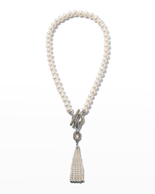 Lagos White Luna Pearl Tassel Pendant Necklace