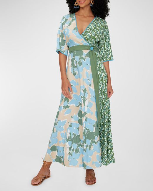 Diane von Furstenberg Green Eloise Floral Print Wrap Maxi Dress