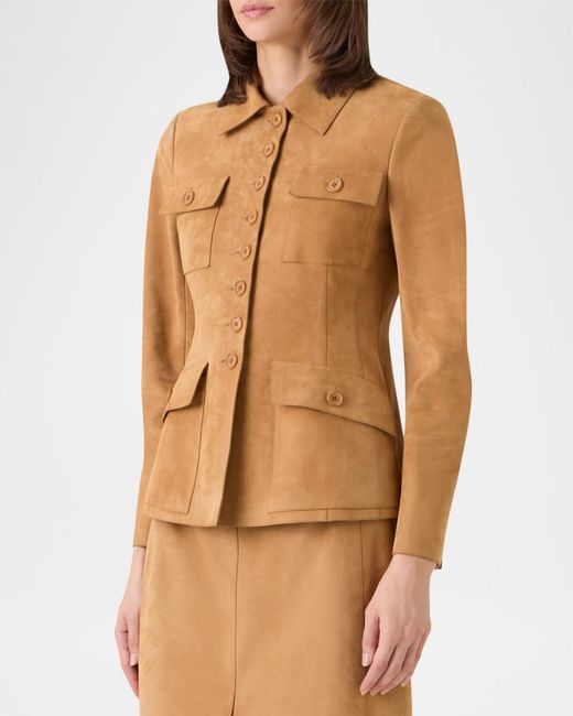 Akris Brown Delia Suede Fitted Jacket