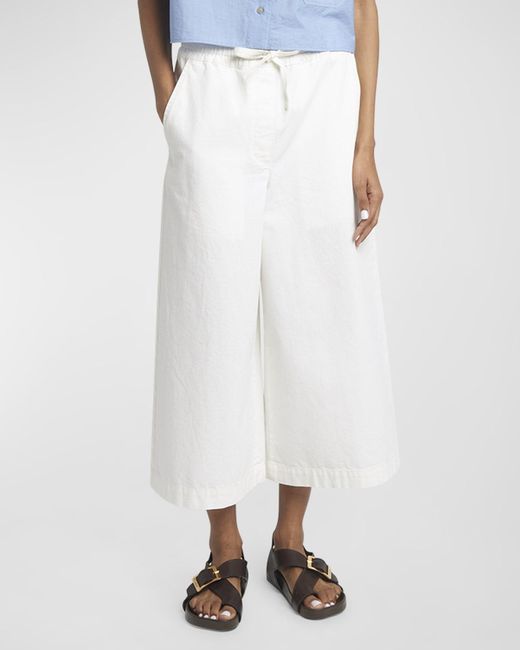 Loewe White X Paula Ibiza Anagram Drawstring Wide Leg Cropped Denim Trousers