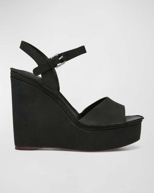 Joie Black Hindy Suede Ankle-Strap Wedge Sandals