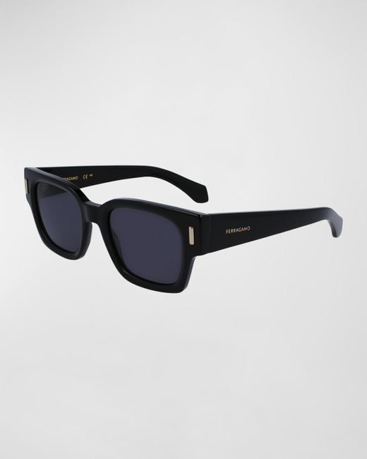 Ferragamo Black Rivets Acetate Rectangle Sunglasses, 52Mm for men