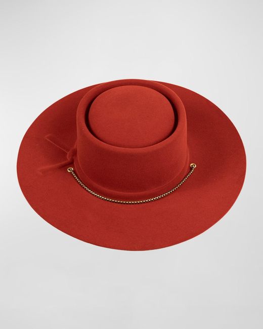 Barbisio Red Marlene Cashmere-Wool Gambler Fedora Hat