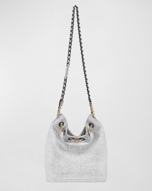 Rebecca Minkoff White Metallic Woven Chain Bucket Bag