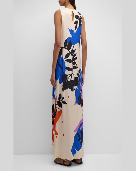 Johnny Was Blue Tatianna Floral-Print Silk Maxi Dress
