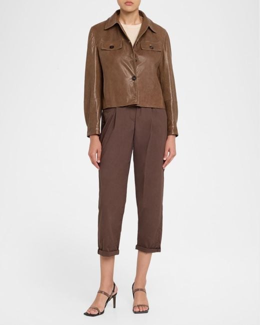 Brunello Cucinelli Brown Button-Down Leather Jacket