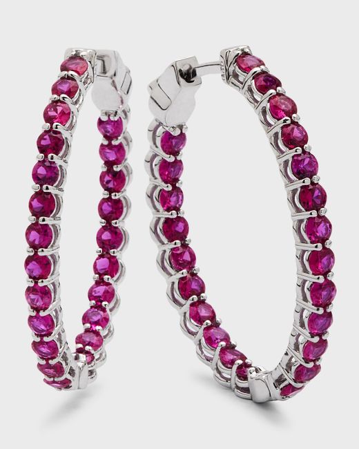 Neiman Marcus Pink Small Ruby Hoop Earrings In 18k White Gold