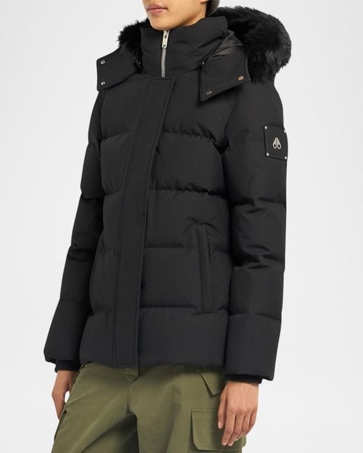Moose Knuckles Black Shearling-Trimmed Down Puffer Jacket