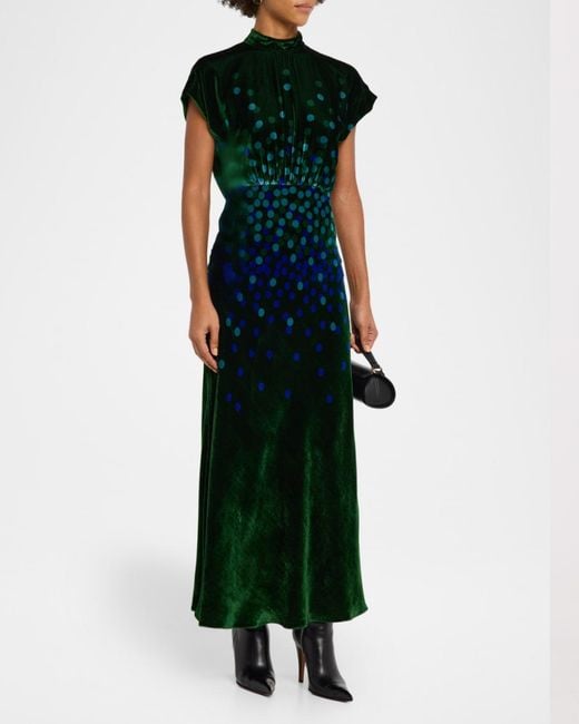 Saloni Fabienne High-Neck Velvet Dress in Green | Lyst