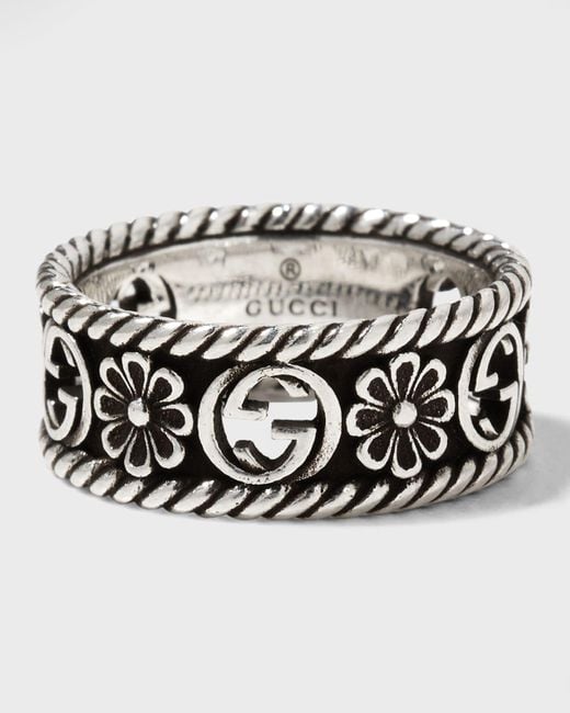 Gucci Metallic Sterling Silver GG Flower Ring