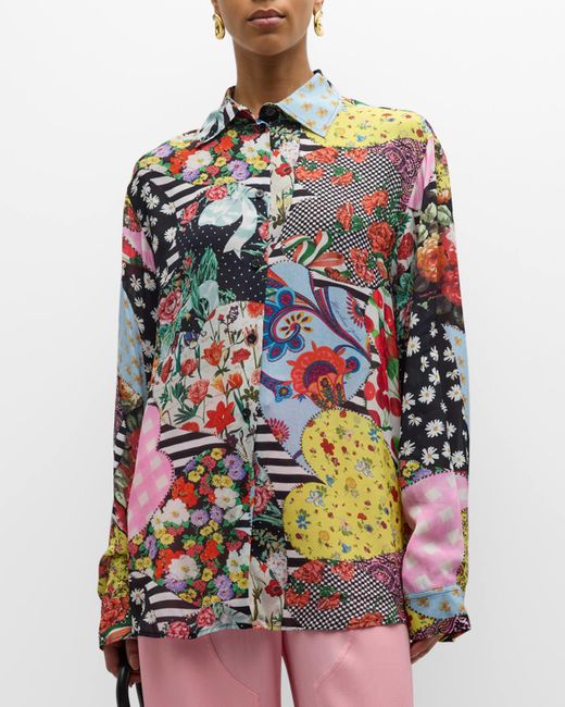 Moschino Jeans Multicolor Archive-print Long-sleeve Georgette Blouse