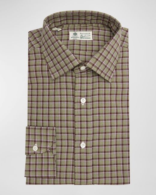 Luigi Borrelli Napoli Brown Cotton Plaid Dress Shirt for men