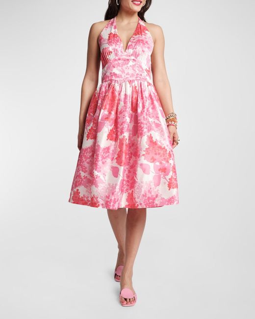 Frances Valentine Pink Lydia Backless Floral-Print Halter Midi Dress