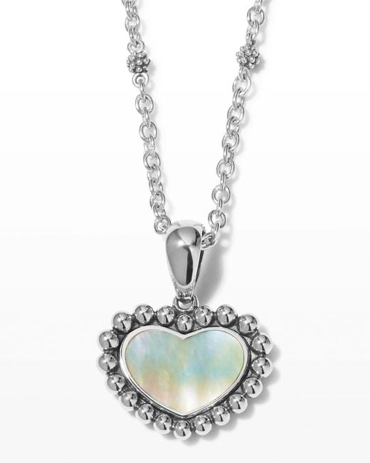 Lagos White Maya 15Mm Onyx Inlay Heart Pendant Necklace