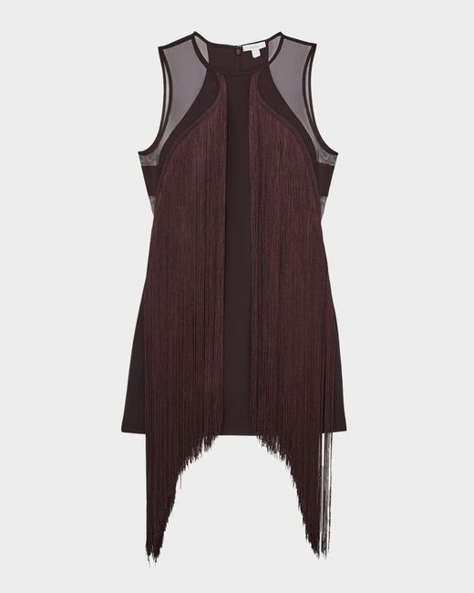 Reiss Women's Purple Farrow Fringe Sheer-Panel Mini Dress