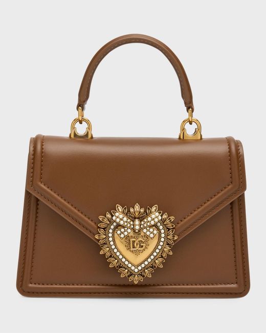Dolce & Gabbana Brown Devotion Mini Leather Top-handle Bag