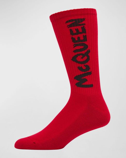 Alexander McQueen Red Graffiti Logo Socks for men
