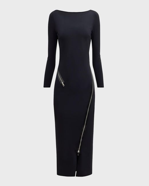 La Petite Robe Di Chiara Boni Blue Bateau-Neck Zipper-Trim Bodycon Midi Dress
