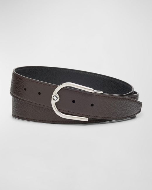 Montblanc Black Horseshoe Buckle Reversible Leather Belt for men