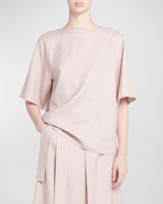 Loro Piana Pink Mara Spring Linen-wool Short-sleeve Shirt