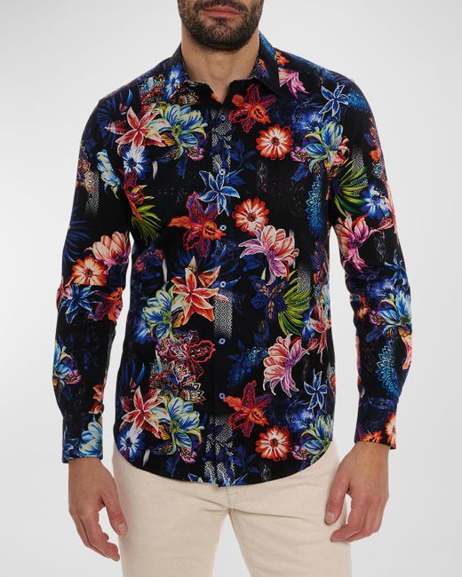 Robert Graham Blue Katazome Floral-Print Sport Shirt for men