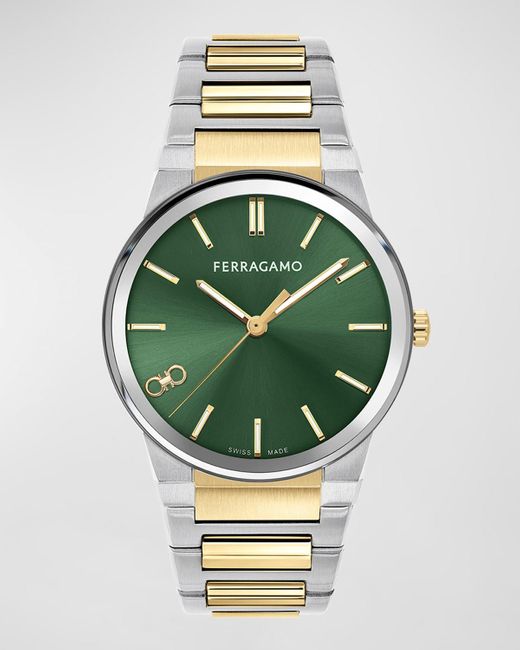 Ferragamo Green Infinity Sapphire Two-Tone Bracelet Watch, 41Mm for men