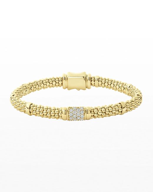 Lagos Metallic 18k Caviar Gold Diamond Rope 6mm Bracelet, Size M