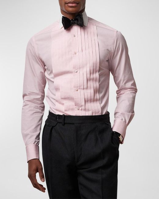 Ralph Lauren Purple Label Pink Pleated French-Cuff Tuxedo Shirt for men
